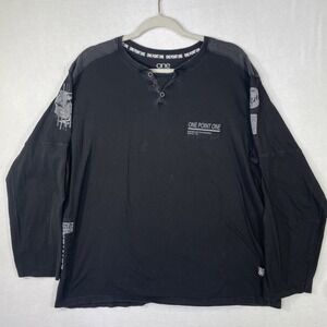 One Point One Men's XL Black Henley Graphic Print